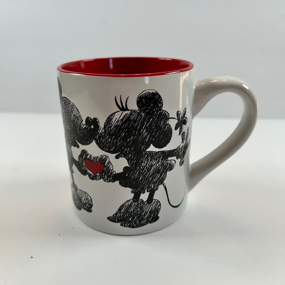 Disney Mickey & Minnie Mouse Mug Sketch Red Interior Coffee Cup Valentines Gift
